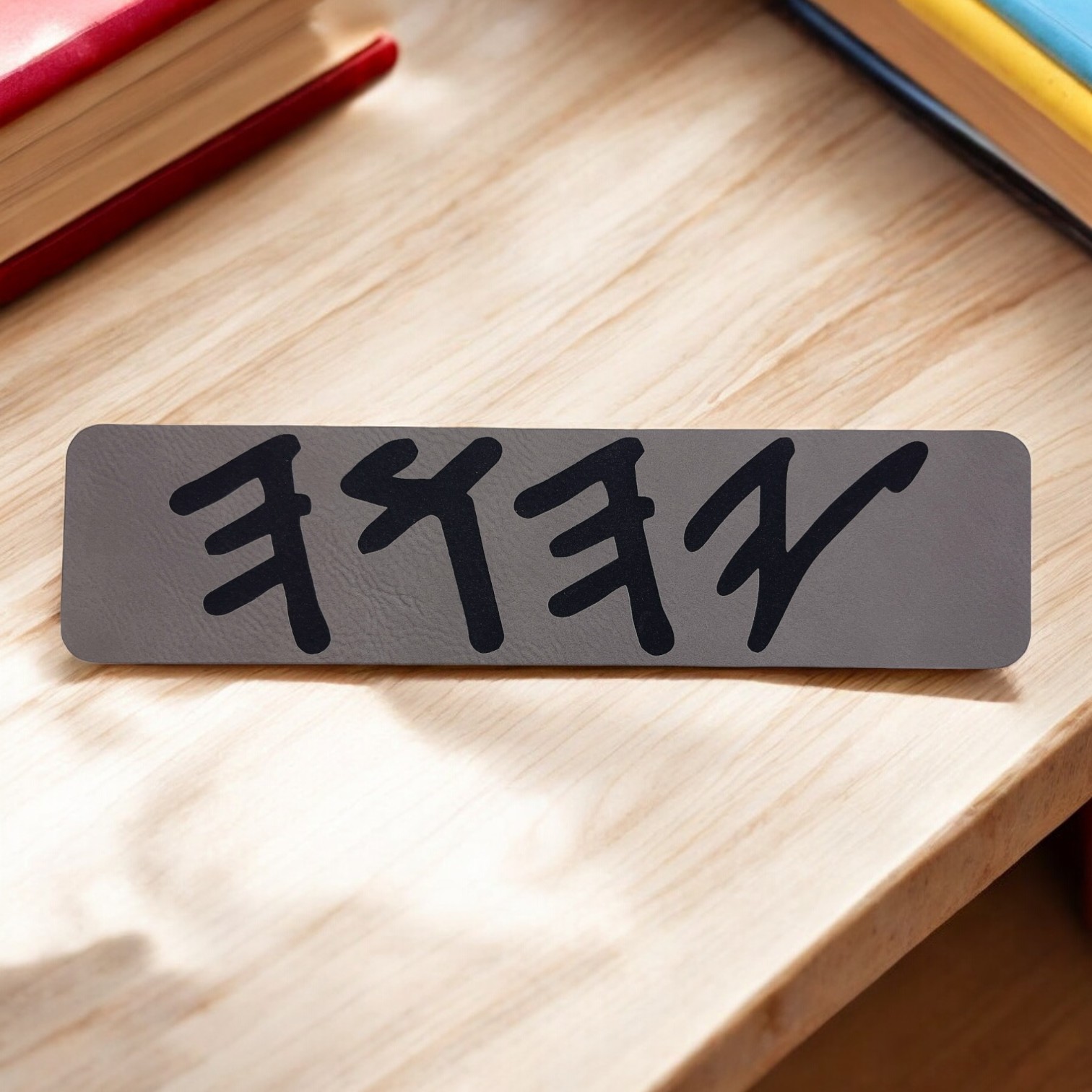 'YHWH', in Paleo Hebrew, Custom Laser Engraved on a Gray Leatherette Bookmark