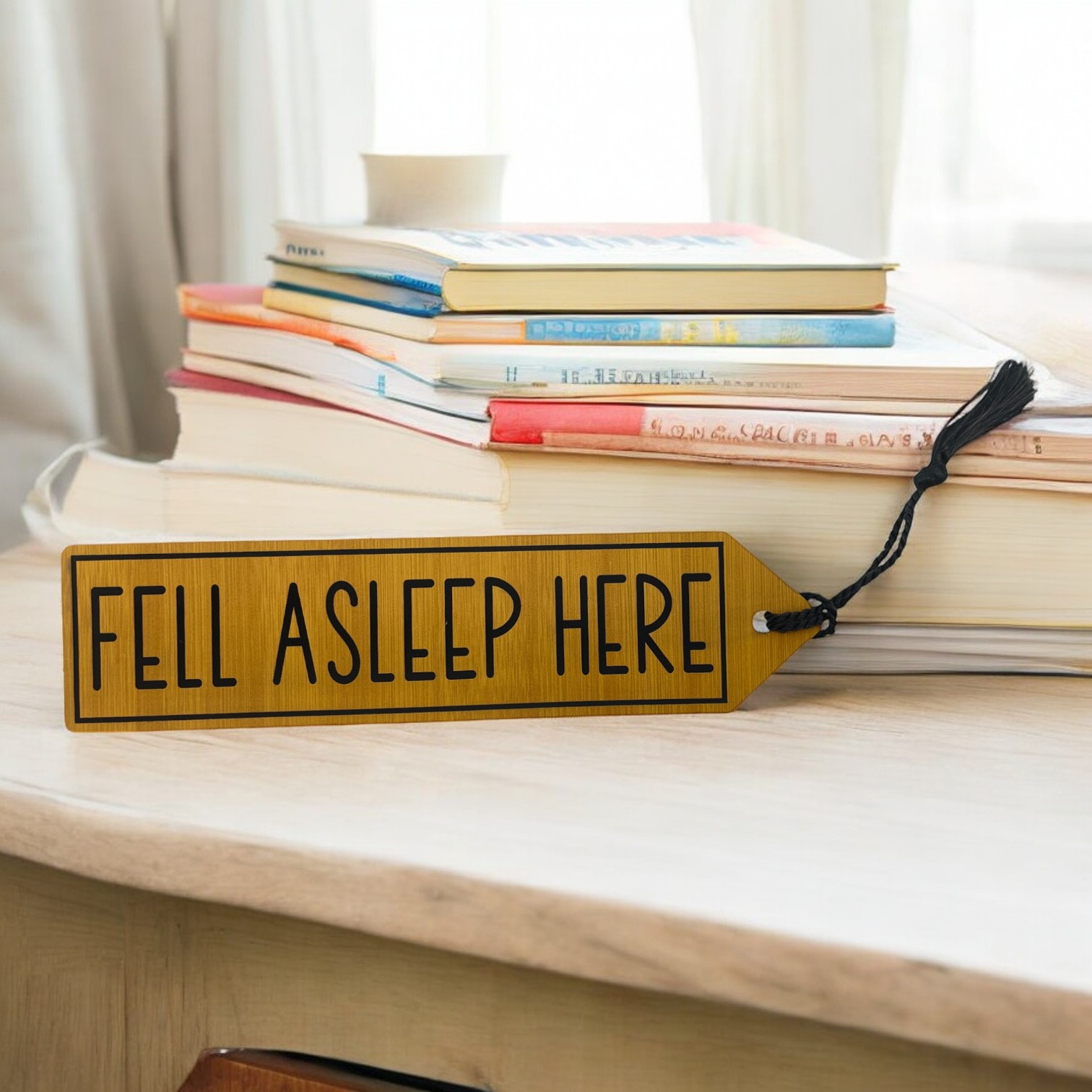 'Fell Asleep Here' - Custom Laser Engraved on a Bamboo Leatherette Bookmark